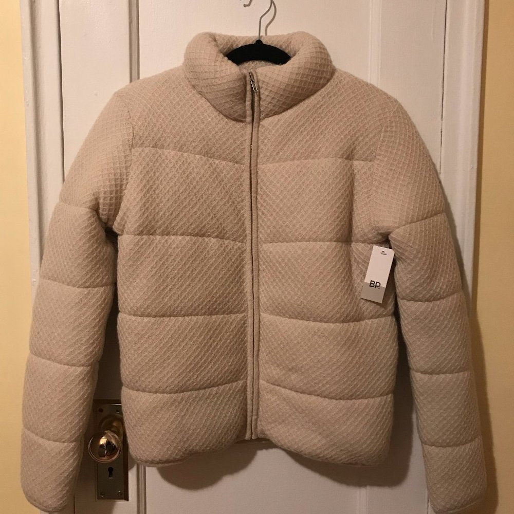Cream Colored Crop Knit Puffer Jacket
